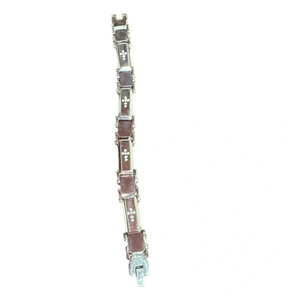 Stainless Silver and Rhinestone Cross’s  8”Men’s Bracelet